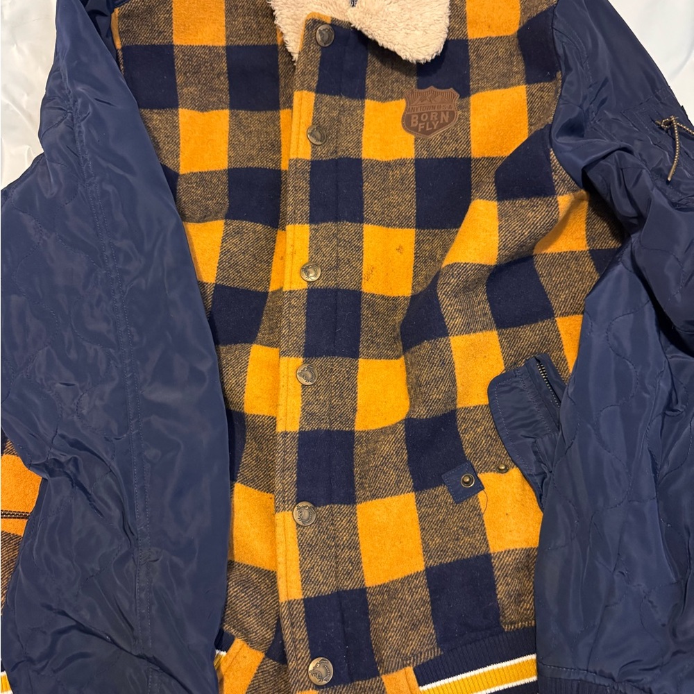 Men's Plaid Jacket with Navy Sleeves born fly